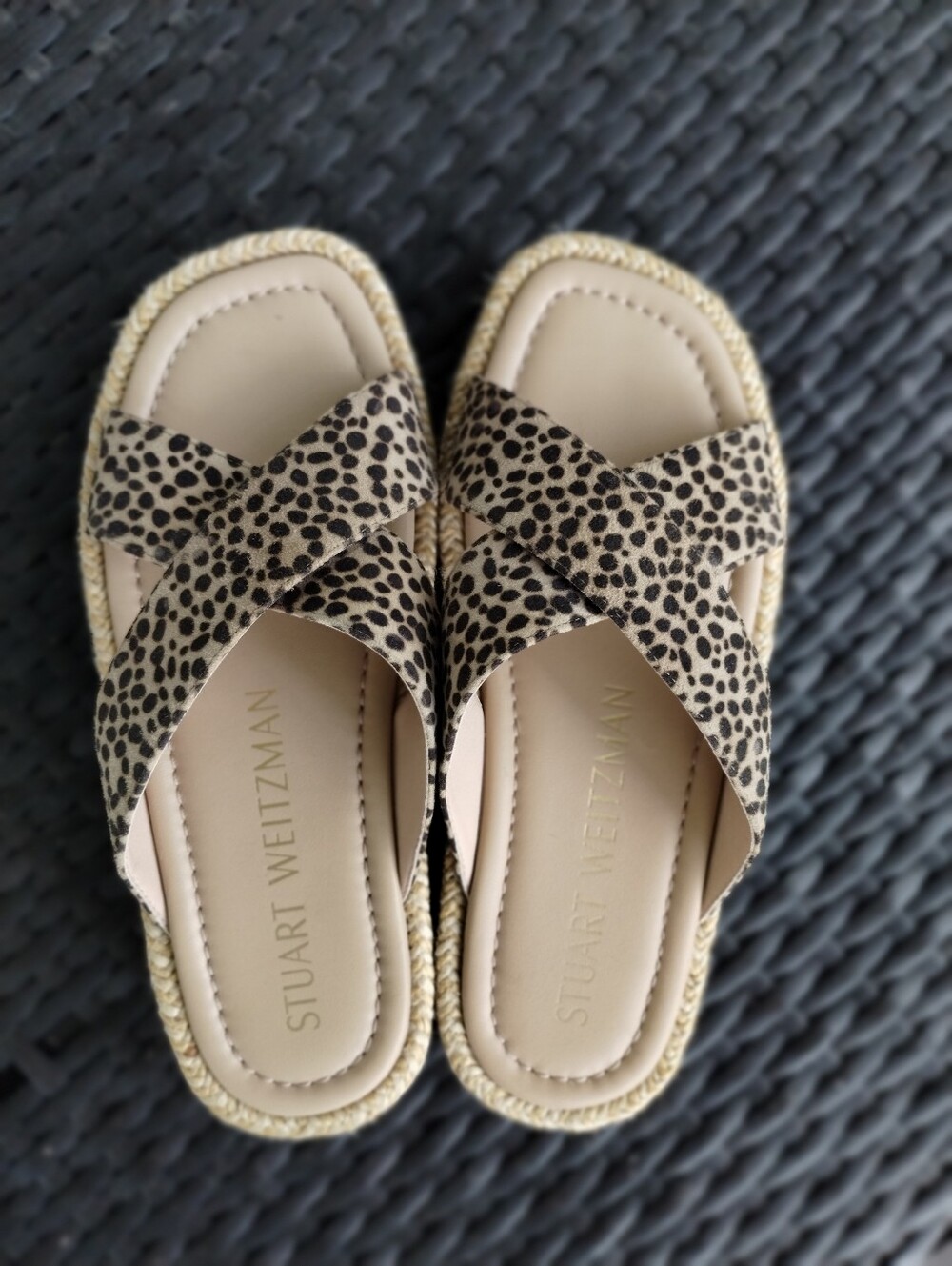 Stuart Weitzman Roza Leopard Haircalf Slide Sandals Women’s 6 B S4746 Platform
